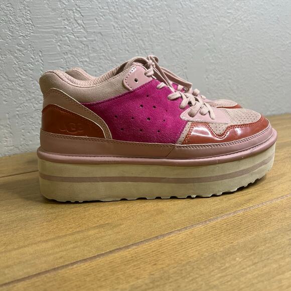 UGG Shoes - UGG Platform Sneakers Pink Suede Leather Chunky Womens Size 9